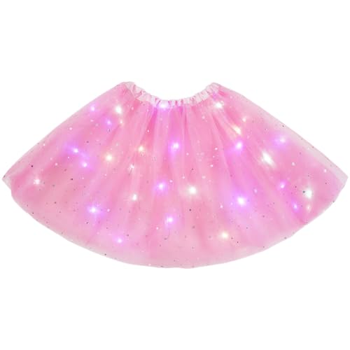 URAQT Tüllrock Damen LED Tütü Erwachsene, Tutu Rock LED, Minirock Mit LED Lichter für Fasching Karneval Motto Party Ballett Tanzen Fancy Dress Halloween Kostüm, 40CM(Rosa) von URAQT