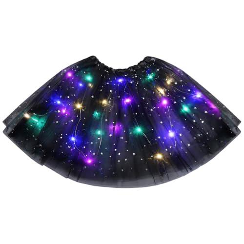 URAQT Tüllrock Damen LED Tütü Erwachsene, Tutu Rock LED, Minirock Mit LED Lichter für Fasching Karneval Motto Party Ballett Tanzen Fancy Dress Halloween Kostüm, 40CM(Schwarz) von URAQT