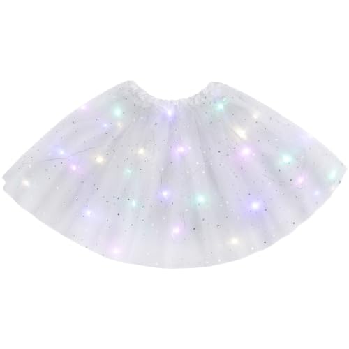 URAQT Tüllrock Damen LED Tütü Erwachsene, Tutu Rock LED, Minirock Mit LED Lichter für Fasching Karneval Motto Party Ballett Tanzen Fancy Dress Halloween Kostüm, 40CM(Weiß) von URAQT