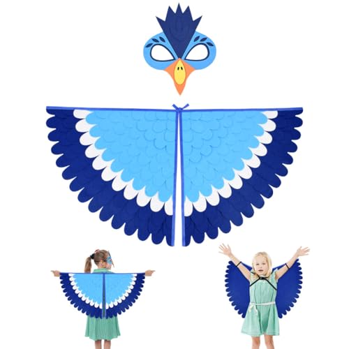 URAQT Vogelflügel Kostüm Kinder, Blauer Nashornvogel Flügel Umhang mit Filzaugen Maske Set, Buntes Nashornvogel Verkleiden für Jungen Mädchen, Halloween Karneval Cosplay Party URAQT Vogelflügel Kostüm Kinder, Blauer Nashornvogel Flügel Umhang mit Filzaugen Maske Set, Buntes Nashornvogel Verkleiden für Jungen Mädchen, Halloween Karneval Cosplay Party von URAQT