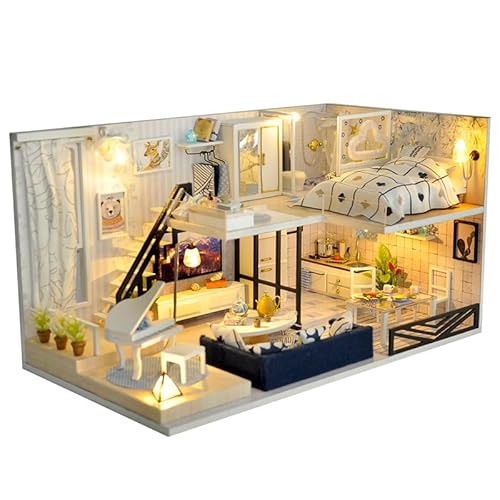 DIY Book Nook Kit Dollhouse Miniature House Kit with LED Lights Dollhouses Book Nook DIY Kit Construction Kit for A Small House 3D Wooden Puzzle Booknooks Bookshelf Decoration for Adults Gift von URFDCAD