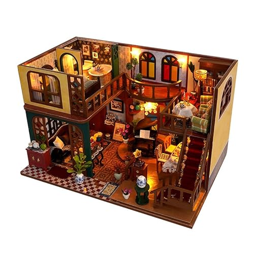 DIY Book Nook Kit Dollhouse Miniature House Kit with LED Lights Dollhouses Book Nook DIY Kit Construction Kit for A Small House 3D Wooden Puzzle Booknooks Bookshelf Decoration for Adults Gift von URFDCAD