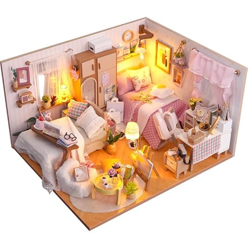 DIY Book Nook Kit Dollhouse Miniature House Kit with LED Lights Dollhouses Book Nook DIY Kit Construction Kit for A Small House 3D Wooden Puzzle Booknooks Bookshelf Decoration for Adults Gift von URFDCAD