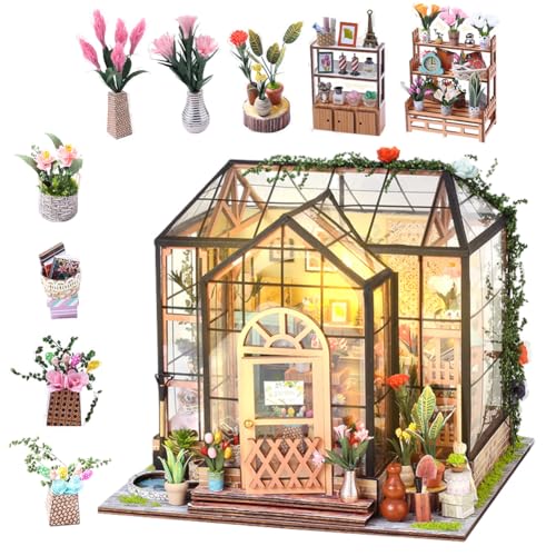 DIY Miniature House Dollhouse Kit Miniature House Greenhouse DIY Miniature House Wooden with Furniture Light DIY Mini Wooden House Model Dollhouse for Adults Girls Boys Gift for Mother's Day von URFDCAD