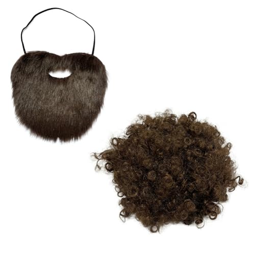 Künstlicher Bart Perücken Set Weihnachtsmann Gefälschte Bärte Lustige Schnurrbärte Kurze lockige Afro Shaggy Perücke Weihnachtsmann Bart Halloween Falsche Schnurrhaare für Party Cosplay von URFDCAD