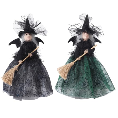 URFDCAD 2 Stück Halloween Hexenpuppen Ornament Halloween Hexenanhänger Mini Besen Hexe ausgestopfte Puppen Halloween Hexenbesen hängende Ornamente Halloween Hexenzwergpuppe Schlafzimmer Desktop Dekor von URFDCAD