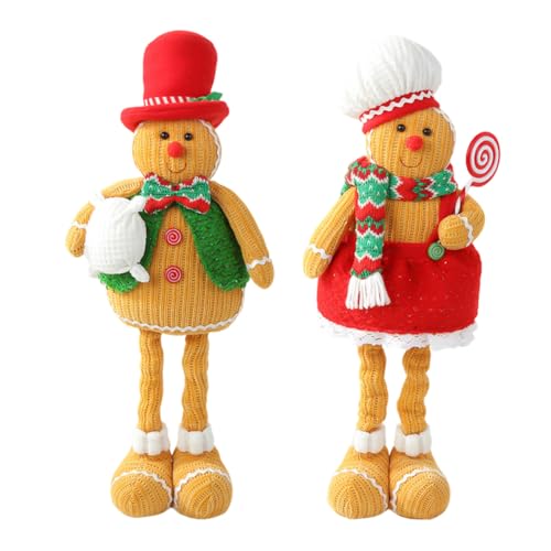 URFDCAD 2pcs Lebkuchenmann Plüsch Weihnachtspuppe süße einziehbare langbeinige Lebkuchenplüsch Tischdekoration ausgestopfte Lebkuchendekoration ausziehbare Lebkuchenplüschpuppen Stofftiere für Kinder von URFDCAD