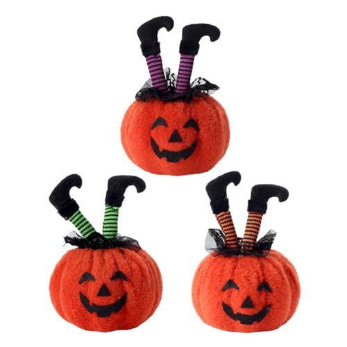 URFDCAD 3 Stück Kürbis Plüschtier Halloween Plüschtier Kürbispuppe Kissen Kürbis Plüschtier Weiche Kürbis Plüschpuppe Mit Hexenfüßen Kürbis Plüschtier Kürbis Plüschtiere Geschenke Für Kinder von URFDCAD