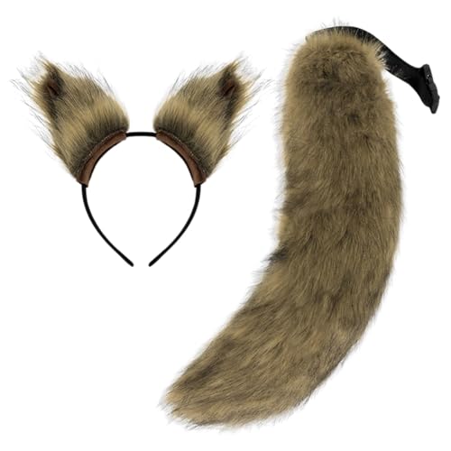 URFDCAD Cat Fox Ears Headband Hairband Tail Dog Ears Hairband Long Animal Tail Faux Furry Fox Wolf Tail Kit Tiger Wolf Long Fox Tail Ears for Carnival Halloween Christmas Cosplay von URFDCAD