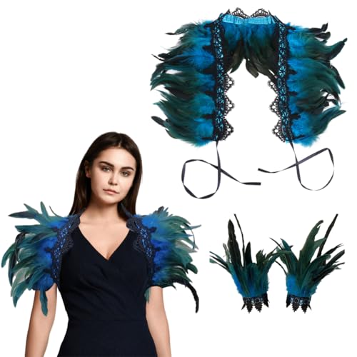 URFDCAD Federkragen Gothic Feder Bolero Schalkragen Halloween Feder Bolero Damen Feder Cape Feder Manschetten Truthahn Feder Armband Feder Cape Schal Choker Kragen für Foto Requisite Cosplay von URFDCAD