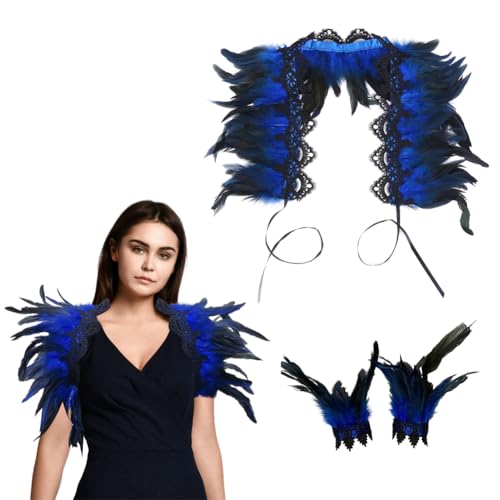 URFDCAD Federkragen Gothic Feder Bolero Schalkragen Halloween Feder Bolero Damen Feder Cape Feder Manschetten Truthahn Feder Armband Feder Cape Schal Choker Kragen für Foto Requisite Cosplay von URFDCAD