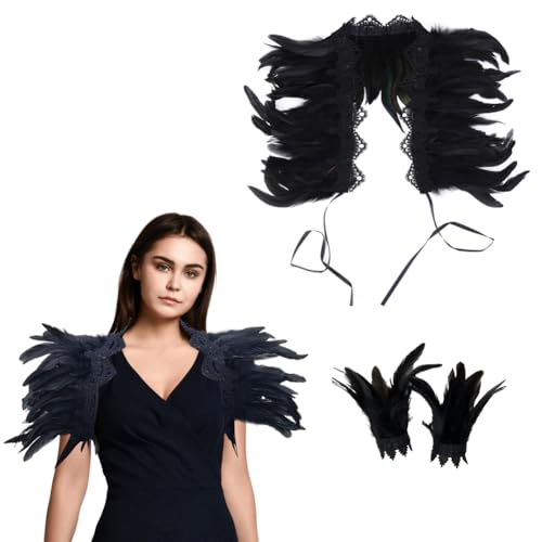 URFDCAD Federkragen Gothic Feder Bolero Schalkragen Halloween Feder Bolero Damen Feder Cape Feder Manschetten Truthahn Feder Armband Feder Cape Schal Choker Kragen für Foto Requisite Cosplay von URFDCAD