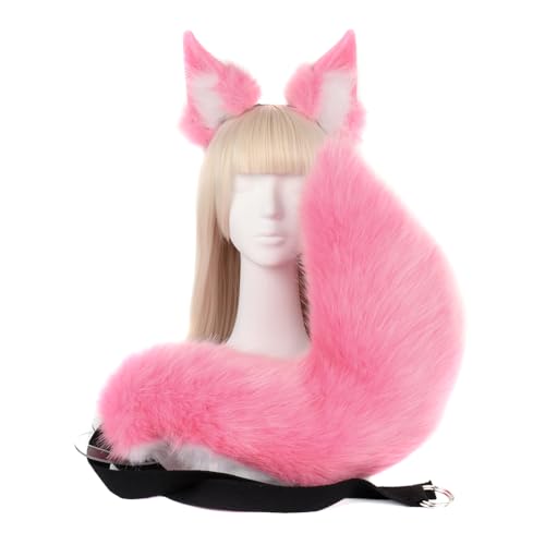 URFDCAD Fox Wolf Cat Ears Headband Hair Accessory Tail Long Animal Tail Halloween Cosplay Costume Accessories Ears and Tail Set Faux Fur Plush Ears Tail Cosplay Women Halloween Carnival von URFDCAD