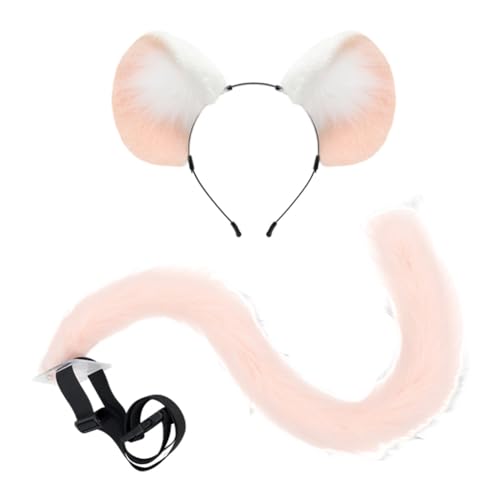 URFDCAD Fox Wolf Cat Ears Headband Hair Accessory Tail Long Animal Tail Halloween Cosplay Costume Accessories Ears and Tail Set Faux Fur Plush Ears Tail for Carnival Cosplay Halloween von URFDCAD