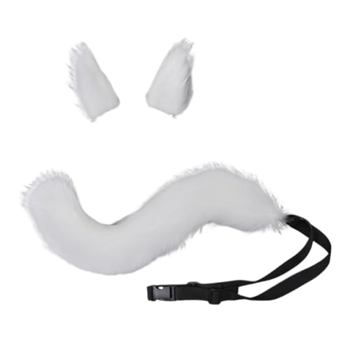 URFDCAD Kunstfell Tier Ohren Schwanz, Wolf Fuchs Schwanz Clip Ohren Cosplay Plüsch Kunstpelz Tail Kunstpelz Katze Wolf Waschbär Ohren Schwanz Tier Pelzschwanz Ohren Halloween Cosplay Dress Zubehör von URFDCAD