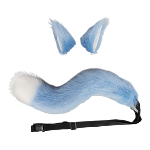 URFDCAD Kunstfell Tier Ohren Schwanz, Wolf Fuchs Schwanz Clip Ohren Cosplay Plüsch Kunstpelz Tail Kunstpelz Katze Wolf Waschbär Ohren Schwanz Tier Pelzschwanz Ohren Halloween Cosplay Dress Zubehör von URFDCAD