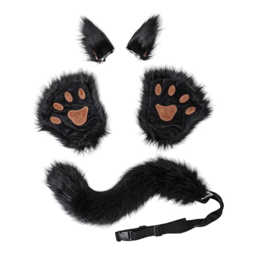 URFDCAD Kunstfell Tier Ohren Schwanz Pfote Handschuh Set, Wolf Fuchs Schwanz Clip Ohren und Plüsch Klaue Handschuhe Cosplay Plüsch Kunstpelz Tail Cosplay Fancy Dress Zubehör für Kinder Erwachsene von URFDCAD