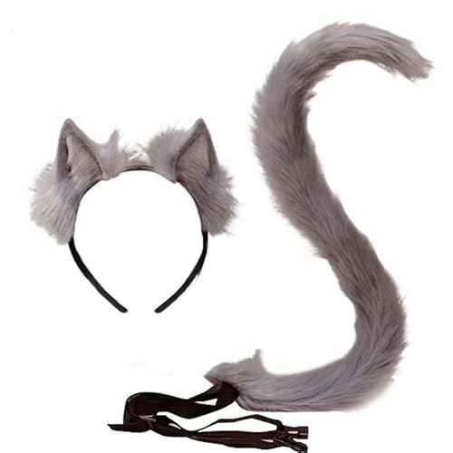 URFDCAD Plüsch Katzenohren katzenschwanz Cosplay Fuchsohren Stirnband Katze Fuchs Hund Wolf Schwanz Cosplay Kostüm Set Fuchs Wolf Schwanz Stirnband Ohren Haarspange Tierohren Handschuhe Schwanz Set von URFDCAD