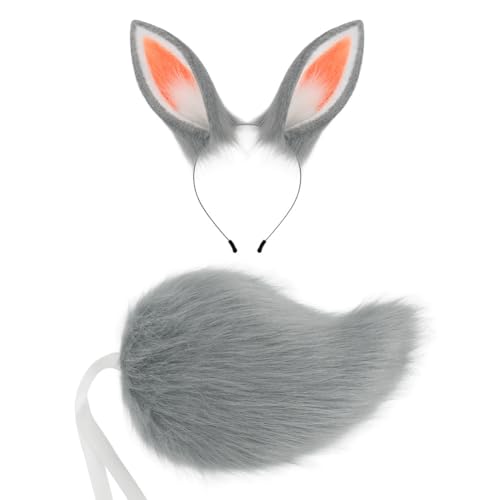 URFDCAD Rabbit Fox Ears Hairpin Headband Tail Dog Ears Hairpin Long Animal Tail Faux Furry Wolf Tail Kit Rabbit Long Fox Tail Ears for Halloween Cosplay Carnival Costume von URFDCAD