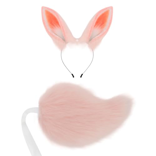 URFDCAD Rabbit Fox Ears Hairpin Headband Tail Dog Ears Hairpin Long Animal Tail Faux Furry Wolf Tail Kit Rabbit Long Fox Tail Ears for Halloween Cosplay Carnival Costume von URFDCAD