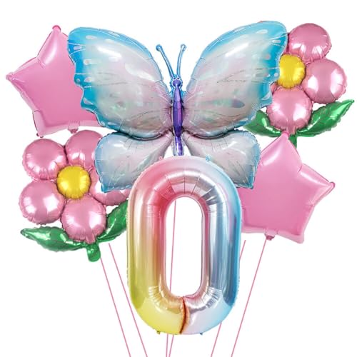 0 Jahre Schmetterling Geburtstag Deko,Geburtstagsdeko Schmetterling Deko 0 Jahre Partyzubehörset,Schmetterling Luftballon Folienballon Zahlen-Ballon Zahl 0 Happy Birthday Deko Kinder Mädchen Party von URFEDA