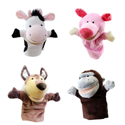 4pcs Tier Handpuppen Spielzeug Set Realistischer Weich Wild Tierkopf Simuliertes Tier Handpuppe Plüsch Kuscheltiere Rollenspiel interaktives Früherziehungsspielzeug Geschenk für Kinder von URFEDA