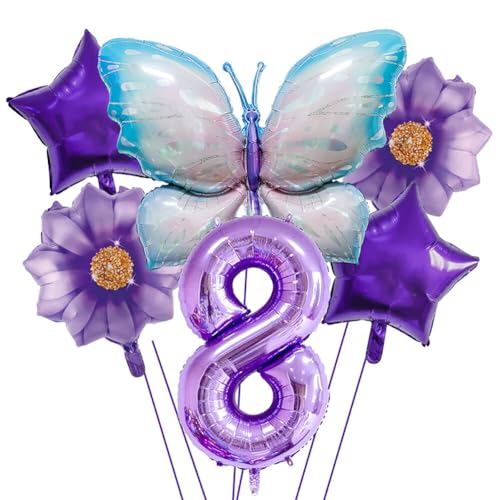 8 Jahre Schmetterling Geburtstag Deko,Geburtstagsdeko Schmetterling Deko 8 Jahre Partyzubehörset,Schmetterling Luftballon Folienballon Zahlen-Ballon Zahl 8 Happy Birthday Deko Kinder Mädchen Party von URFEDA