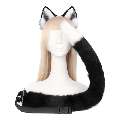 Cosplay Tier Katze Schwanz und Ohren Haarband,Kunstpelz Wolf Kostüm Schwanz,Katzenohren Haarreif,Fuchsohren Stirnband,Anime Katze Cosplay Kostüm,Fuchs Schwanz Ohren Damen Halloween Fasching Karneval von URFEDA