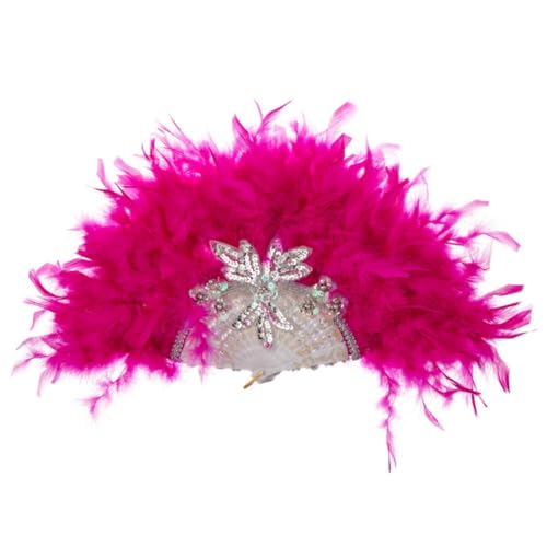 Damen Feder Fächer Marabou Feder 1920s Vintage Stil Retro Handfächer Damen Gatsby Kostüm Flapper Zubehör,Faltbar Handfächer Federfächer Tanzfächer Folding Feather Fan für Karneval Fasching Mottoparty von URFEDA