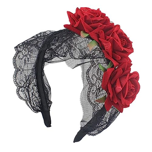 Dia de Muertos Haarreif,Tag der Toten Haarreif Schwarz Schleife,Halloween Kostüm Damen Haarschmuck,Tiara mexikanischen Stirnband Blumen Kronen Kopfschmuck für Halloween Karnival Fasching Mottoparty von URFEDA