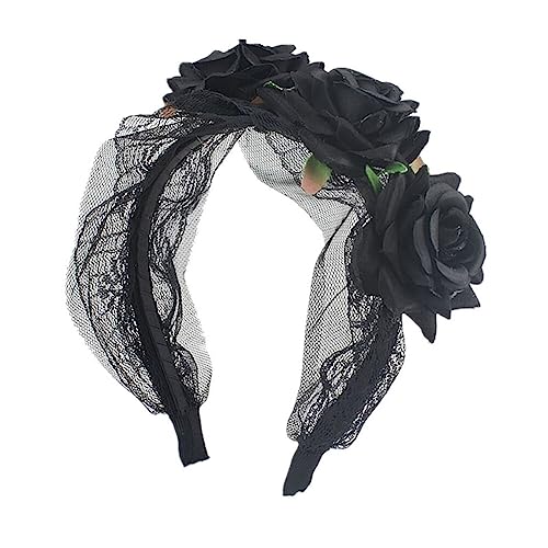 Dia de Muertos Haarreif,Tag der Toten Haarreif Schwarz Schleife,Halloween Kostüm Damen Haarschmuck,Tiara mexikanischen Stirnband Blumen Kronen Kopfschmuck für Halloween Karnival Fasching Mottoparty von URFEDA