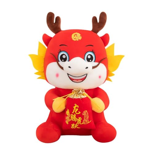 Drachen Plüschtier,2024 Chinesischer Drache Maskottchen Plüsch Spielzeug,Tierkreis Drachen Plüsch mit Glückstasche,Kuscheltiere Drachen Plüsch Kissen Neujahr Glücklicher Tierpuppe Kinder Spielzeug von URFEDA