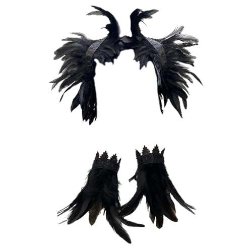 Federumhang, Damen Natürlicher Federschal Umhang Gothic Feder Achselzucken Poncho Kragen Damen Gothic Feder Manschetten Armbänder Feder Handgelenk Manschetten für Halloween Cosplay Kostüm von URFEDA