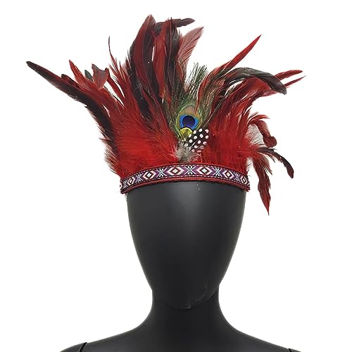 Indianer Kopfschmuck Herren Damen Pfauenfeder Indianer Feder Krone Stirnband Federschmuck Indianer Haarband Haarschmuck Unisex-Erwachsene für Fasching Karnevals kostüme Zubehör Accessoire von URFEDA