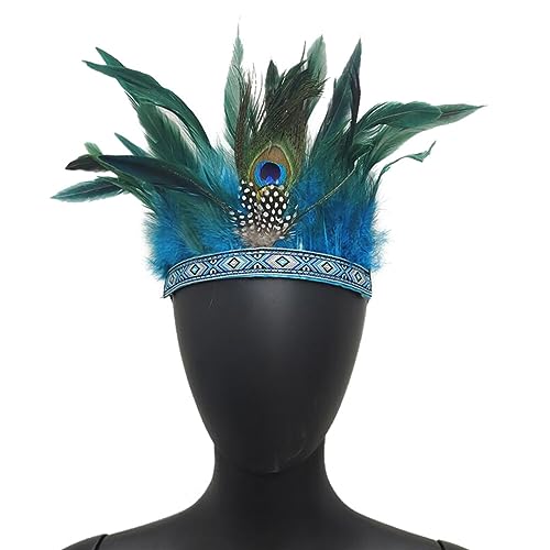 Indianer Kopfschmuck Herren Damen Pfauenfeder Indianer Feder Krone Stirnband Federschmuck Indianer Haarband Haarschmuck Unisex-Erwachsene für Fasching Karnevals kostüme Zubehör Accessoire von URFEDA