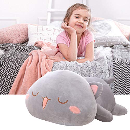 Kawaii Plush Plushie Cat Plüschtier, Plüschtier Flauschiges Stofftier Kawaii Katze, Kawaii Stofftiere Kissen Kätzchen Katze Tier Puppe Plüsch Kissen für Kinder Geburtstag Grau/35CM von URFEDA