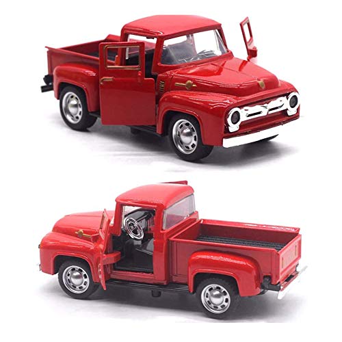 Roter Truck Vintage Metallauto, Vintage Truck Dekoratives Metallauto 1:32 Maßstab Kinder Legierung Pull Back Auto Spielzeug Cool Durable Metall Urlaub Truck, Miniaturauto Modell Spielzeug Geschenke von URFEDA