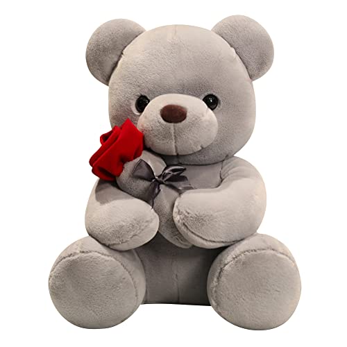 URFEDA Teddybär Kuscheltier Plüschtiere, Rose Blumen Teddybär Puppen Plüschtier Stofftier Kuschelbär Kleiner Bär Geschenk für Kinder Geburtstag, Hochzeit, Valentinstag, Weihnachten Jubiläum Grau/23CM von URFEDA