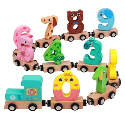 URFEDA 11STK Holzzug Montessori Set mit Ziffern, Magnetisches Zugspielzeug Bunter Zahlenzug Eisenbahn Pädagogisches Lernspielzeug Geburtstagszug Geschenk für Baby Jungen Mädchen Alter 2 3 4 Jahre von URFEDA