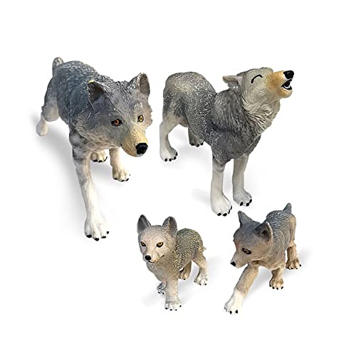 URFEDA 4 Stück Wolf-Figuren Wolf-Spielzeugfiguren Wolf-Tierfiguren Simulation von Wildtieren Wolf-Modell Ornamente für Kinder Wolf-Spielzeug Spielset Dekoration Waldtiermodelle Geschenk von URFEDA