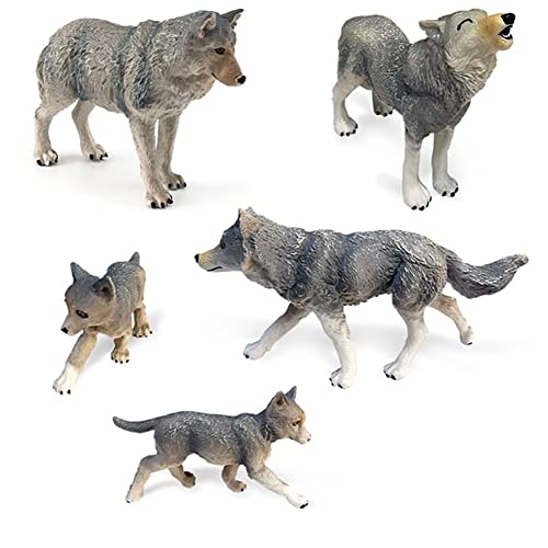 URFEDA 5 Stück Wolf-Figuren Wolf-Spielzeugfiguren Wolf-Tierfiguren Simulation von Wildtieren Wolf-Modell Ornamente für Kinder Wolf-Spielzeug Spielset Dekoration Waldtiermodelle Geschenk von URFEDA