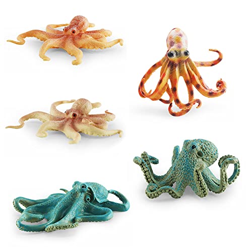 URFEDA 5 Stücke Oktopus Tierfigur Oktopus Modell Simulation Spielzeug Miniatur Ozean Meer Tier Realistisches Oktopus Spielzeug Oktopus Figur Kuchen Dekorieren Kinder Lernspielzeug von URFEDA