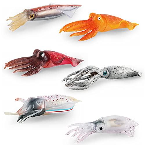 URFEDA 6 Stück Tintenfisch-Tierfigur Modell Miniatur-Spielzeug Ozean-Meer-Tier Realistisches Lebensechtes Figur Kuchendekoration Kinder-Lernspielzeug von URFEDA