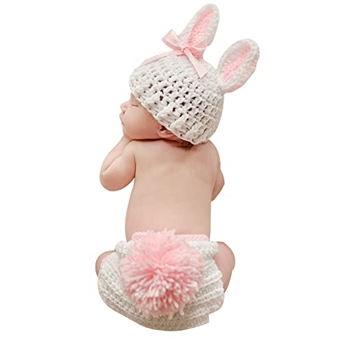 URFEDA Baby Fotografie Outfit Hase Foto Prop Stricken Kostüm Hut Baby fotoshooting Requisiten Kostüm Set Cartoon Handarbeit Bekleidung Häkelarbeit Kleidung zubehör für Neugeborene Junge Mädchen von URFEDA