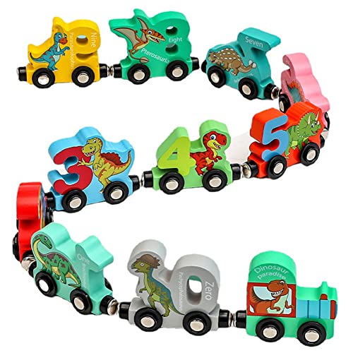 URFEDA Dinosaurier Zug Set mit Ziffern 0-10, Montessori Spielzeug Holz Bunter Zahlenzug Eisenbahn Pädagogisches Spielzeug Kinder Lerne Zahlenzug Spielzeug Vorschullernzug Set Geschenk für Baby von URFEDA