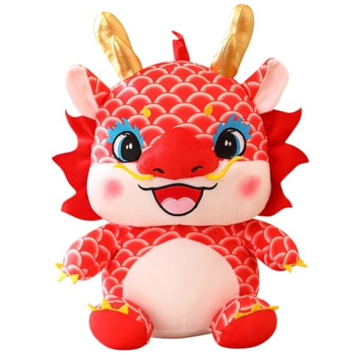 URFEDA Drachen Plüschtier,20CM Chinesisches Drachen Maskottchen Plüschpuppe 2024,Gefüllter Drache Tierpuppe Stofftier Puppe, Kuscheltiere Drachen Plüsch Kissen Kinder Spielzeug Heimdekoration, Rot von URFEDA