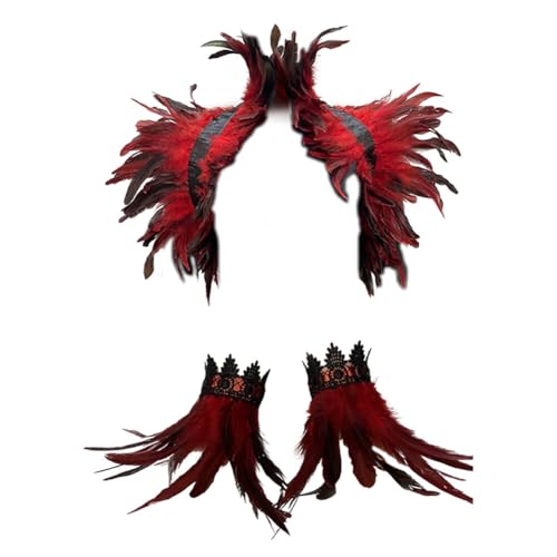 URFEDA Federumhang, Damen Natürlicher Federschal Umhang Gothic Feder Achselzucken Poncho Kragen Damen Gothic Feder Manschetten Armbänder Feder Handgelenk Manschetten für Halloween Cosplay Kostüm von URFEDA