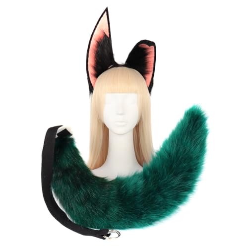 URFEDA Fuchs Ohren Schwanz Cosplay Kostüm Set, Kunstfell Fuchs Wolf Ohren Stirnband Langer Schwanz Fuchsschwanz Wolf Tier Schwanz Haarband Cosplay Kostüm Zubehör für Karneval Party Dekoration Kostüm von URFEDA