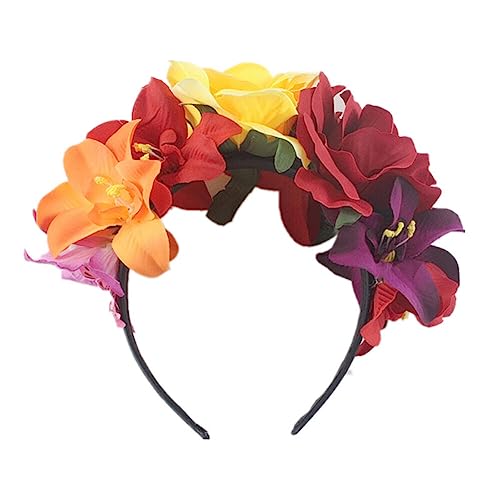 URFEDA Halloween Haarreif mit Blumen und Blüten,Sommer,Rose Blumen Stirnband für Tag Der Toten Dia De Los Muertos Haarband Haarschmuck Kopfschmuck für Hawaii Halloween Karneval Fasching Mottoparty von URFEDA