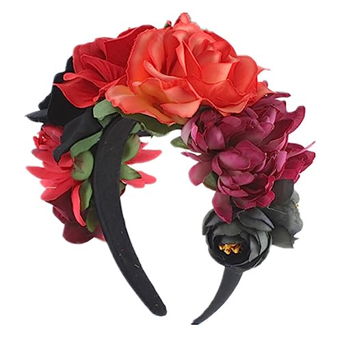 URFEDA Halloween Haarreif mit Blumen und Blüten,Sommer,Rose Blumen Stirnband für Tag Der Toten Dia De Los Muertos Haarband Haarschmuck Kopfschmuck für Hawaii Halloween Karneval Fasching Mottoparty von URFEDA